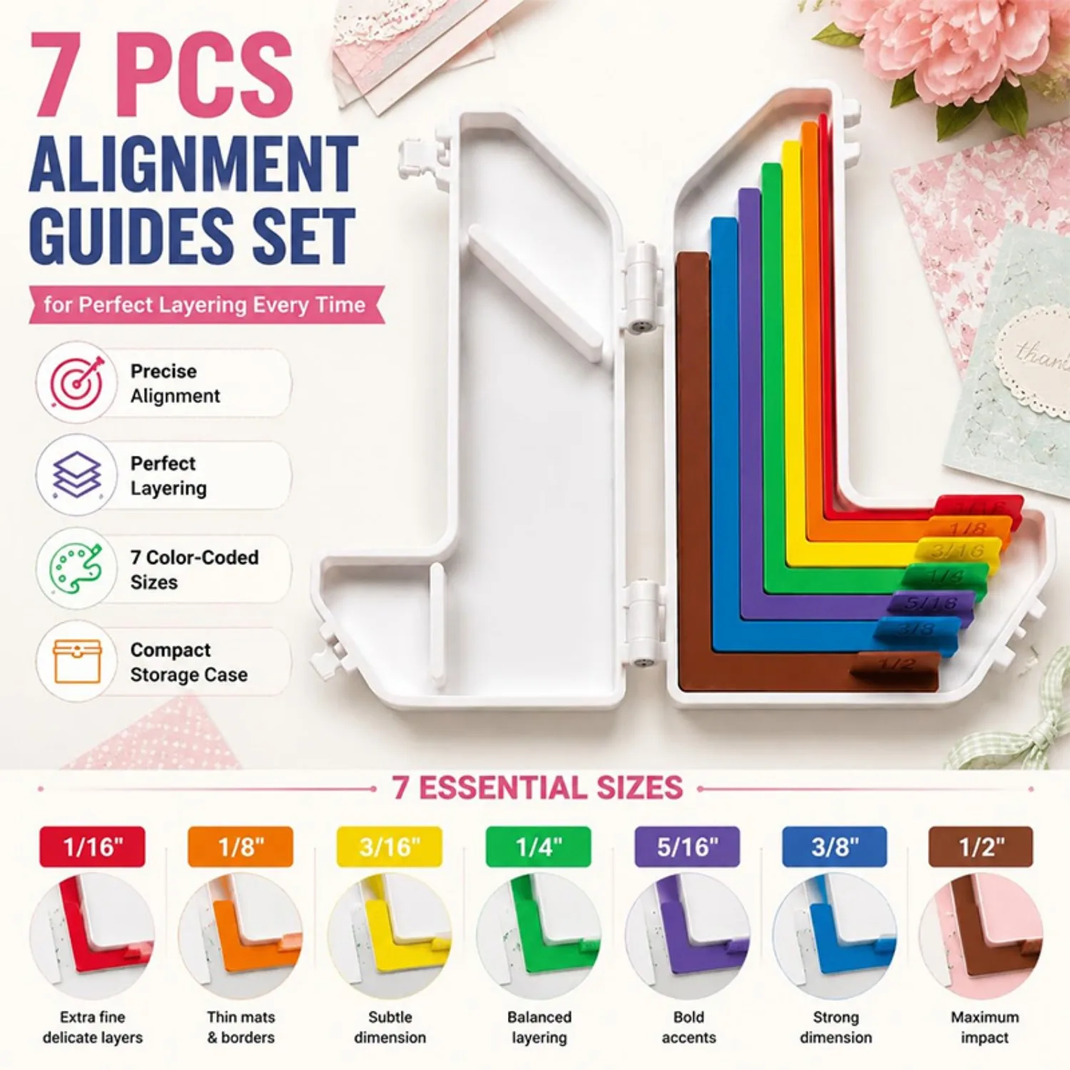 Paper Crafting Alignment Guide with Storage Case Precision Layering Spacers Matting for Card Making Scrapbooking with Size Tab