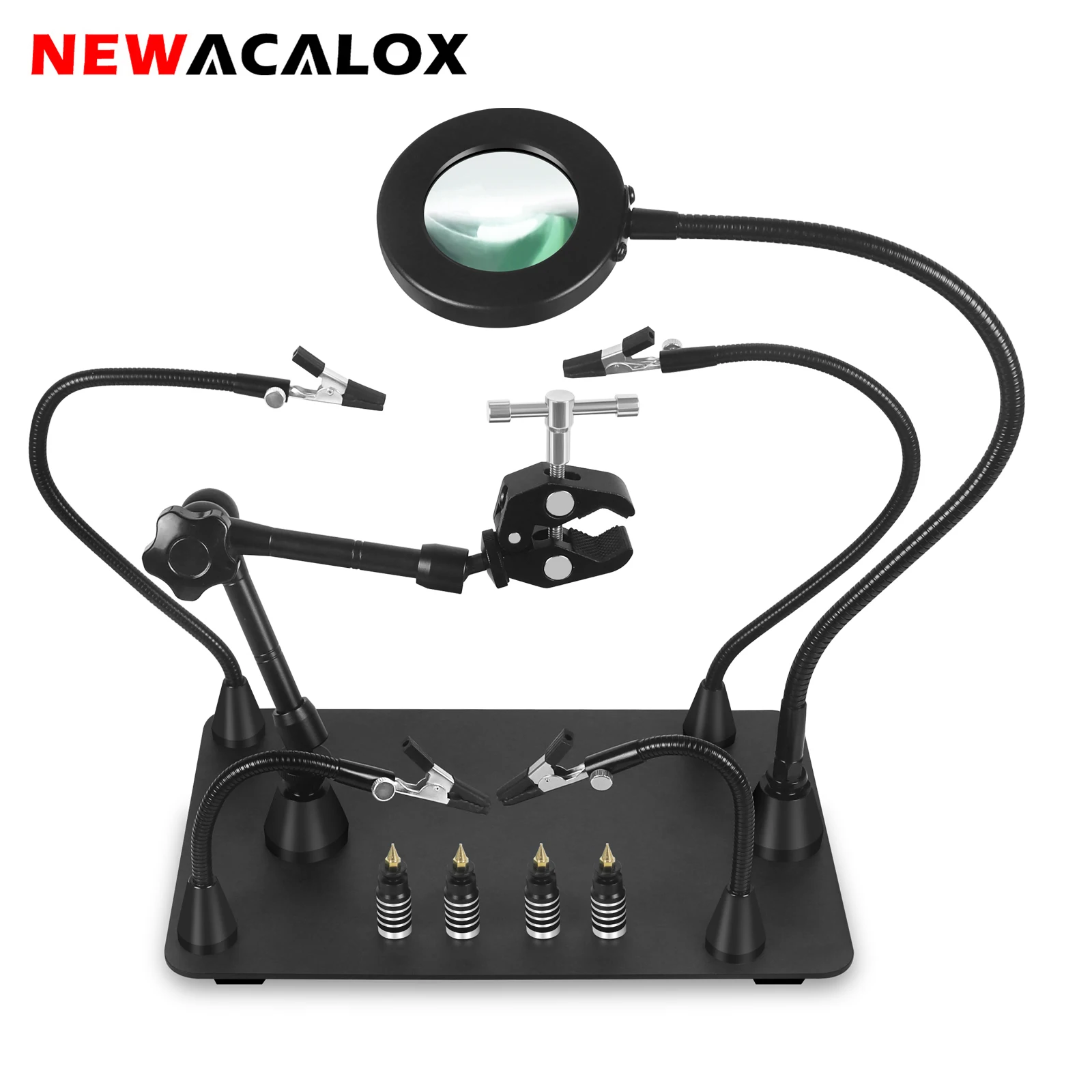 NEWACALOX Soldering Helping Hand Magnetic PCB Holder Circuit Board Fixture Stand Soldering Iron Holder Flexible Arm Welding Tool