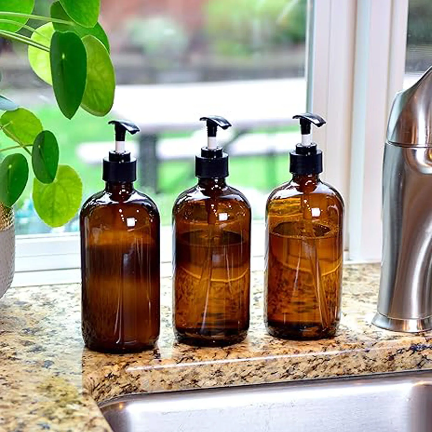 240m/480ml Brown Glass Soap Dispenser Shampoo and Conditioner Dispenser Glass Soap Allocation Device Home Bathroom Supplies