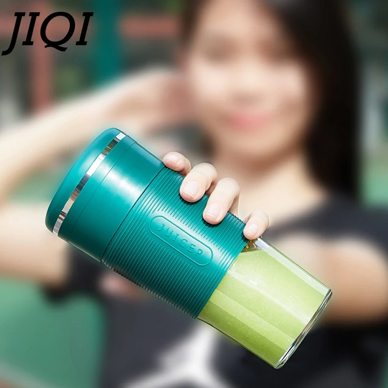 JIQI Juicer listrik Mini 300ML, Blender buah portabel, mesin Milkshake untuk rumah kantor perjalanan dapat diisi ulang
