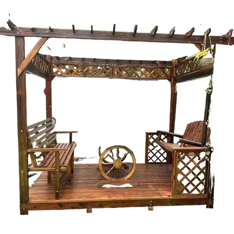 for Courtyard Preservative Wood Pavilion Carbonized Promenade Outdoor Villa Flower Stand Garden Solid Wood Simple