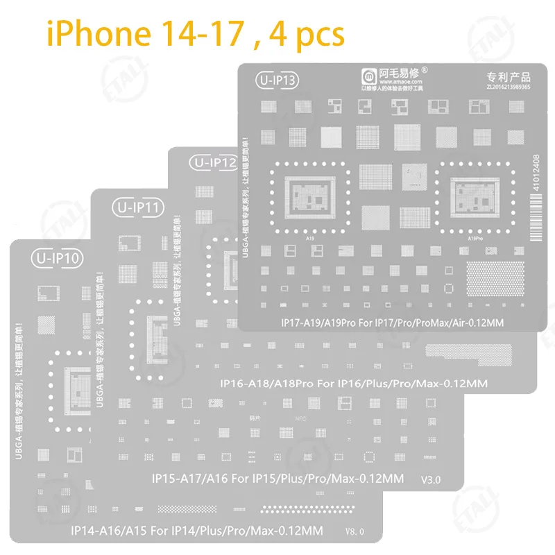 Amaoe BGA Reballing Stencil Template For iPhone 18 17 16 15 14 13 12 11 Pro Max XSMax 8 Tin Planting Soldering Net Tools