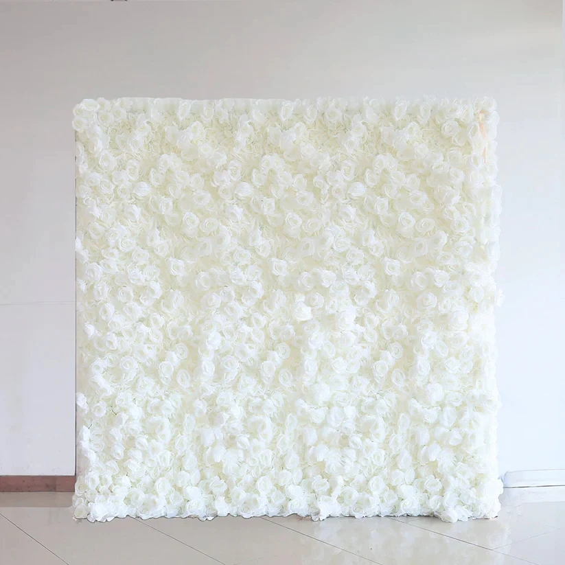 White Roses Fabric Artificial Flower Wall For Wedding Arrangement Event