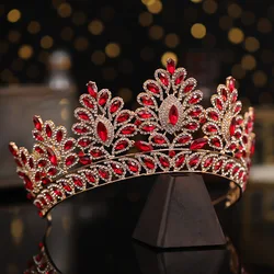 Miallo Luxury Big Red Crystal Beauty Pageant Queen Crowns And Tiaras Elegant Bride Rhinestone Headpiece Wedding Fiesta Jewelry