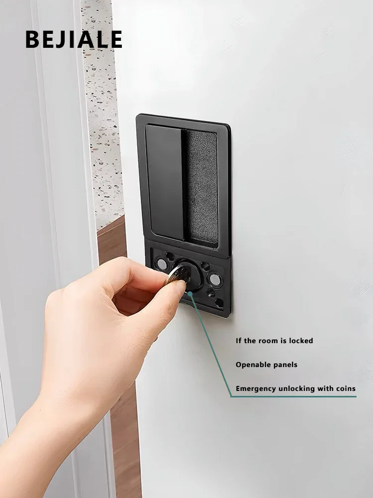 

Minimalist Flat Lock Hidden Embedded Single Tongue Magnetic Door Lock Indoor Bedroom Room Hidden Key Black Door Handle