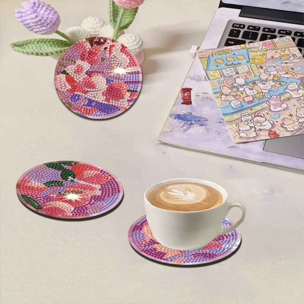 8PCS/6PCS With Stand DIY Painting Coasters Cute Panda Entry-level Round Art Coasters Heat Insulation Handmade