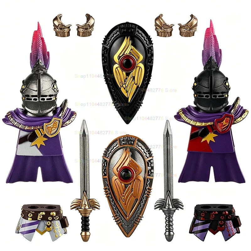 MOC Mittelalterliche Augendämonen-Ritter Schwarze Schwere Rüstung Ritter DIY-Modelle Actionfiguren Schwert Zubehör Bausteine für Kinder Spielzeug S133