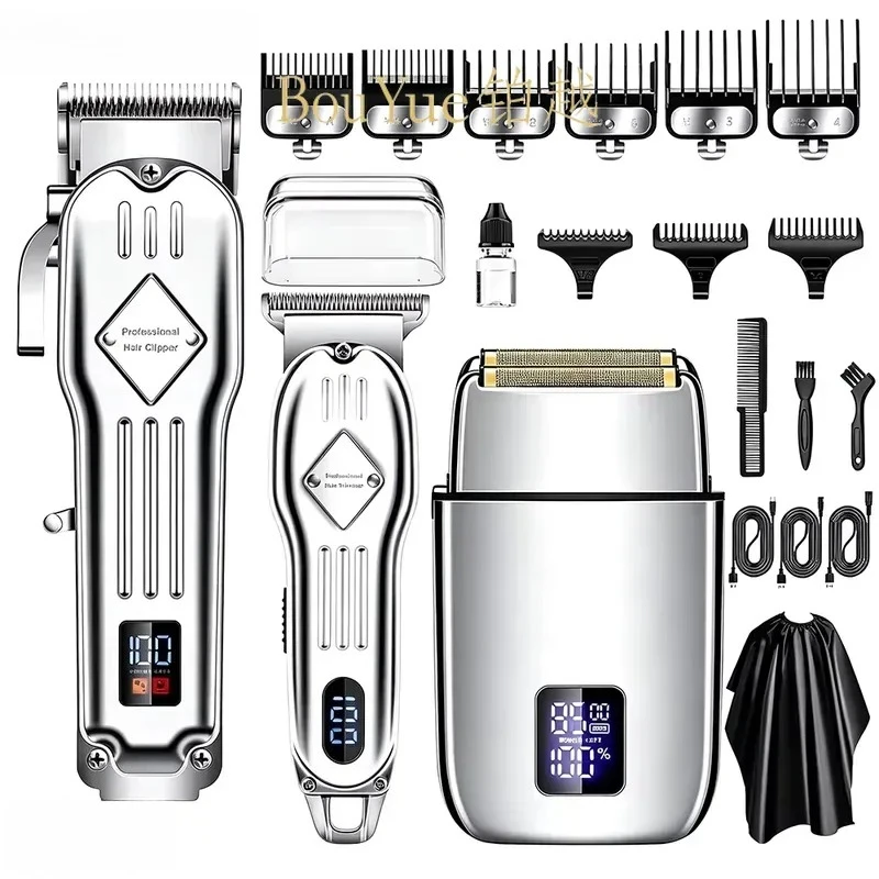 Men Electric Hair Clipper Set USB Rechargeable High Power Bald Head Trimmer Professional Salon Barber Cutting Machine Kit