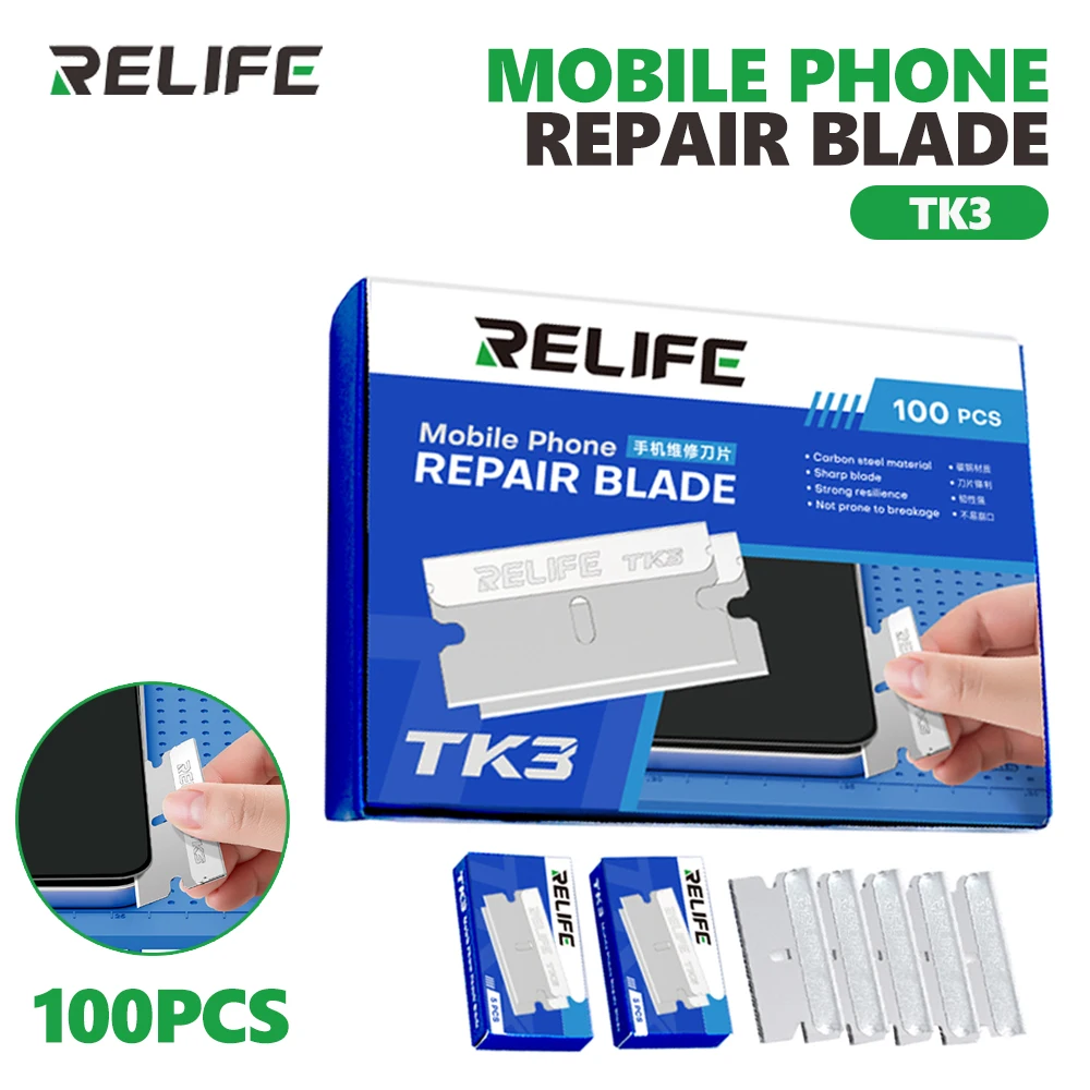 

RELIFE TK3 Phone Repair Blade 100PCS for Mobile Phone Tablet Screen Separation Disassembly Cutting Adhesive Removal Tool