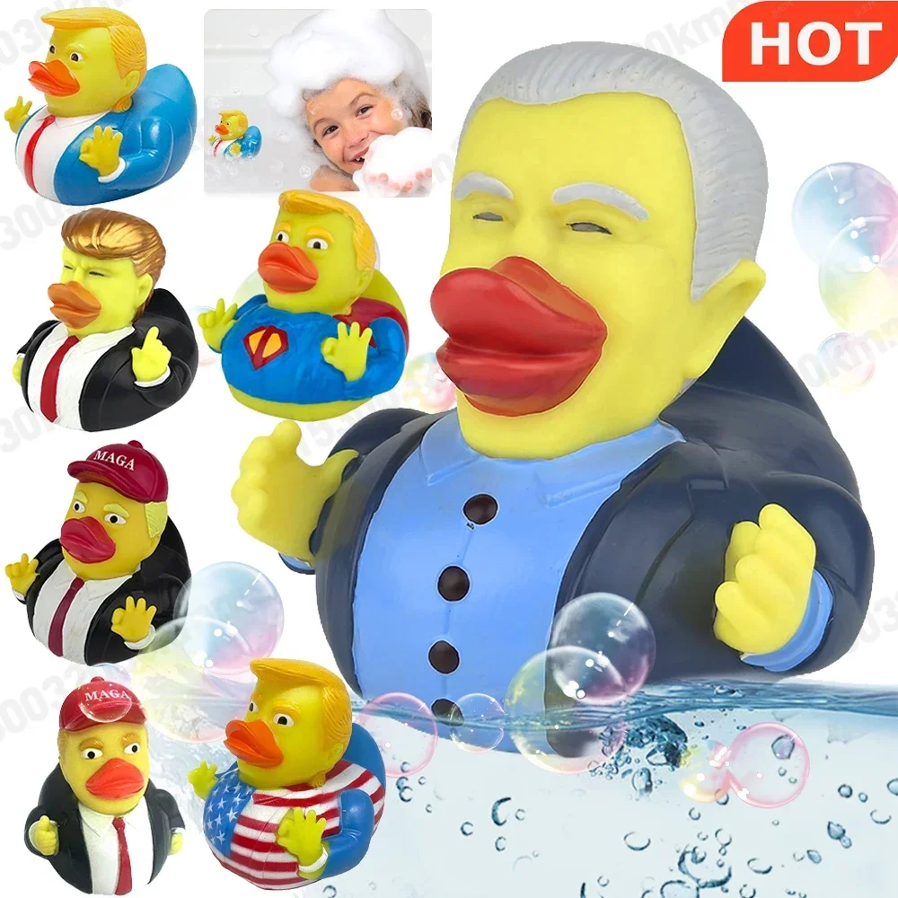 Middle Finger Duck Rubber Ducks Finger Trump Bidem With Us Flag Pattern Small Yellow Duck For Jeep Car Truck Dashboard Interior