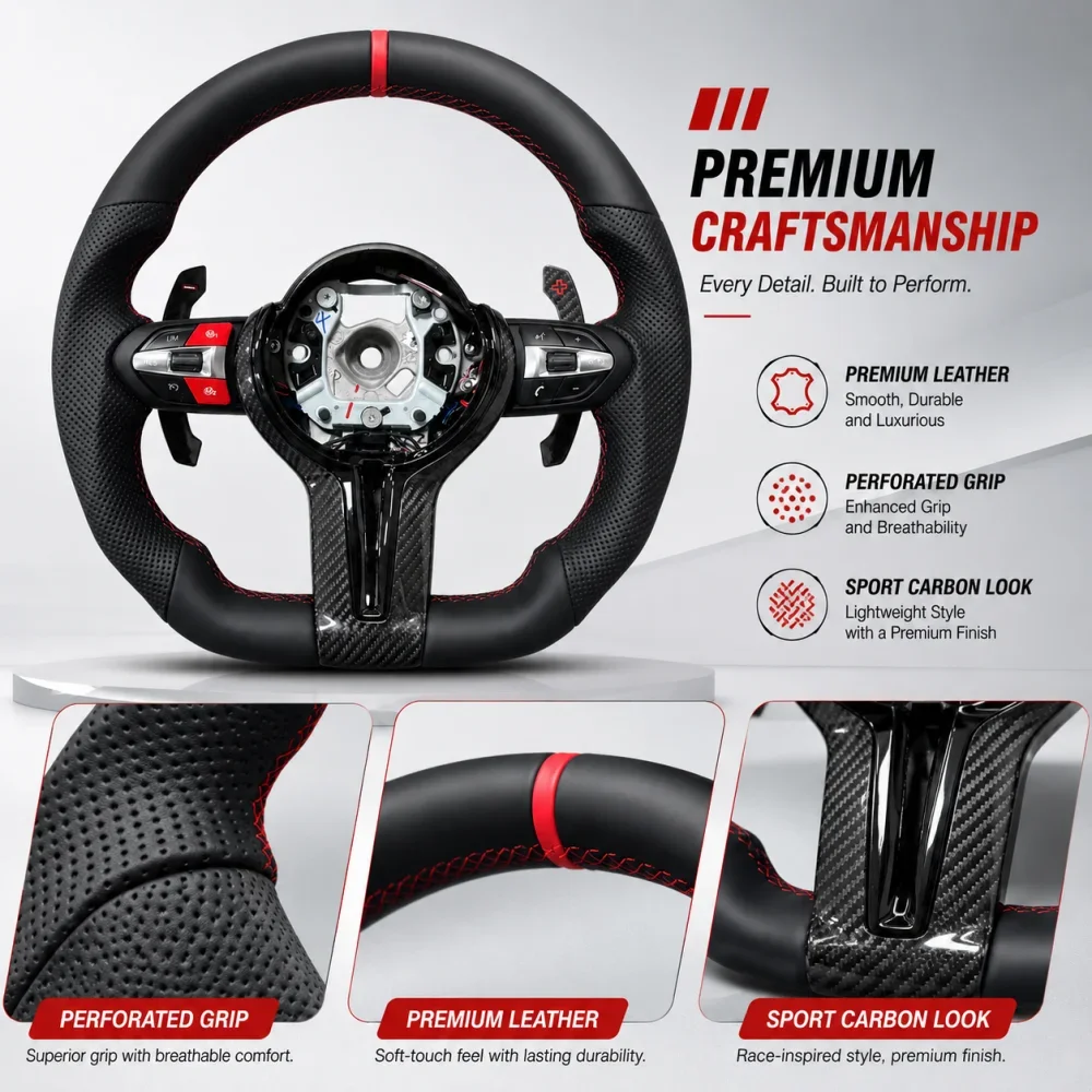 Upgraded Carbon Fiber For BMW M Sport For F10 F12 F30 F32 F34 F45 F22 F39 F15 F16 F25 F26 M3 M5 M6 With Red Mark Steering Wheel