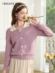 I BELIEVE YOU Winter Gentle Lapel Loose Sweater For Women 2023 New Knitted Cozy Pullover Female Hollow Out Sweet Tops 2234125243