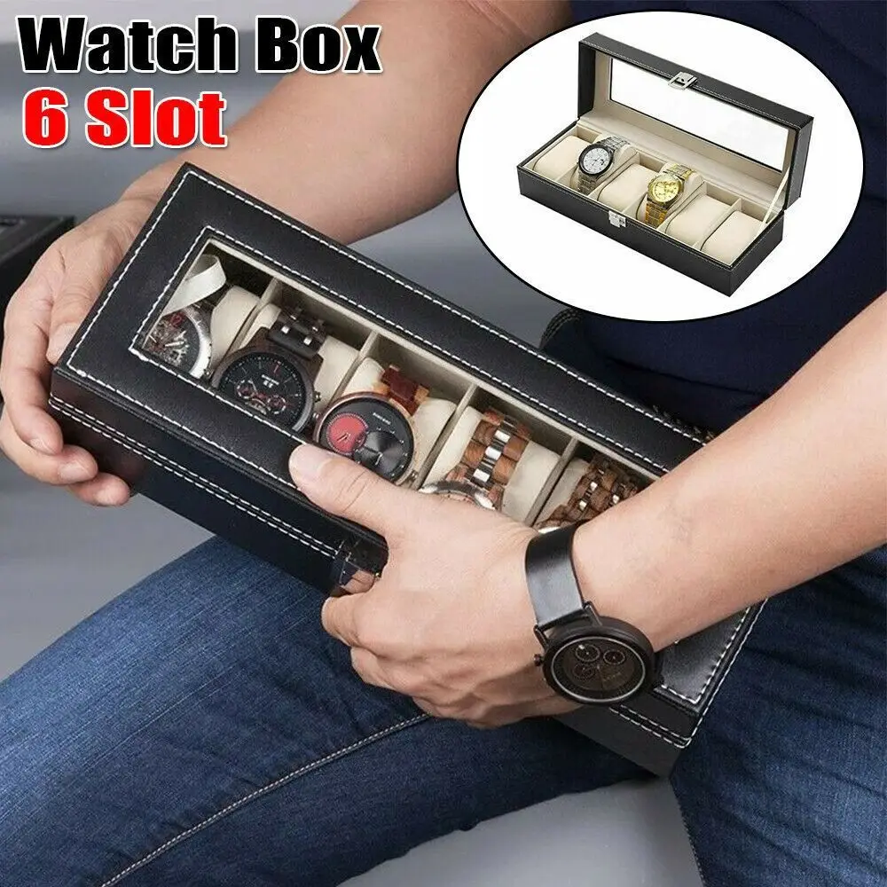 Luxus 6 10 12 Gitter Uhren box schwarz pu Leder Uhr Display Box Schmuck Aufbewahrung sbox Verpackungs box Uhr Aufbewahrung sbox