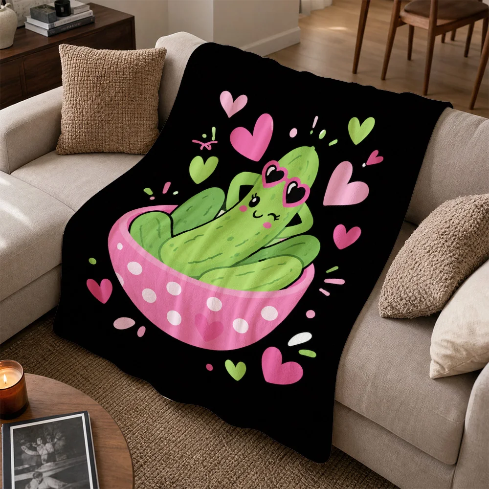 Cute Kawaii Avocado Cactus Print Throw Blanket for Sofa Couch Decor Cozy Fleece Throw Gift for Women Tropical Plant Vibes