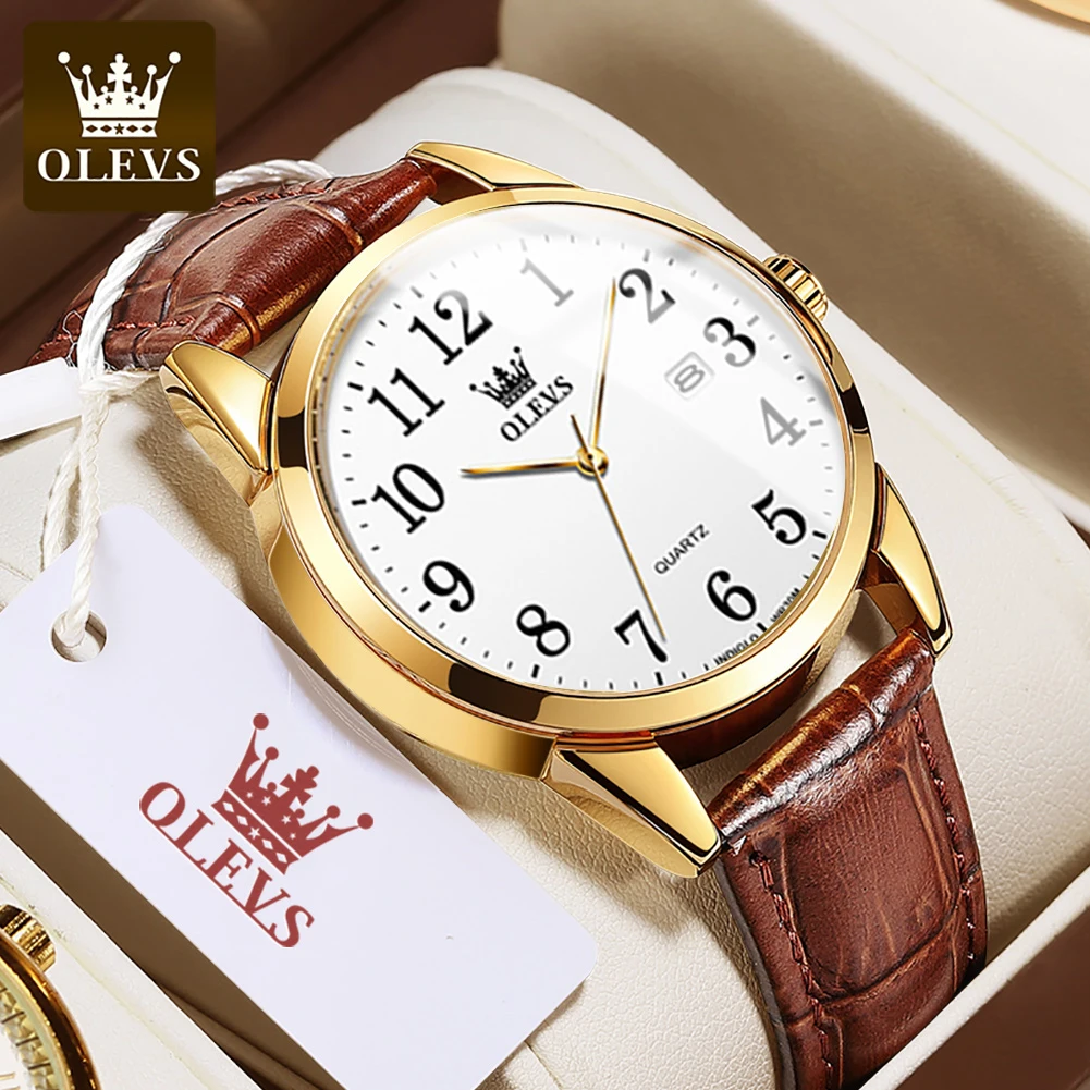 

OLEVS Quartz Watch For Men 50M Waterproof GMT Premium Watches Men's Sports Leather Strap Men Wristwtach