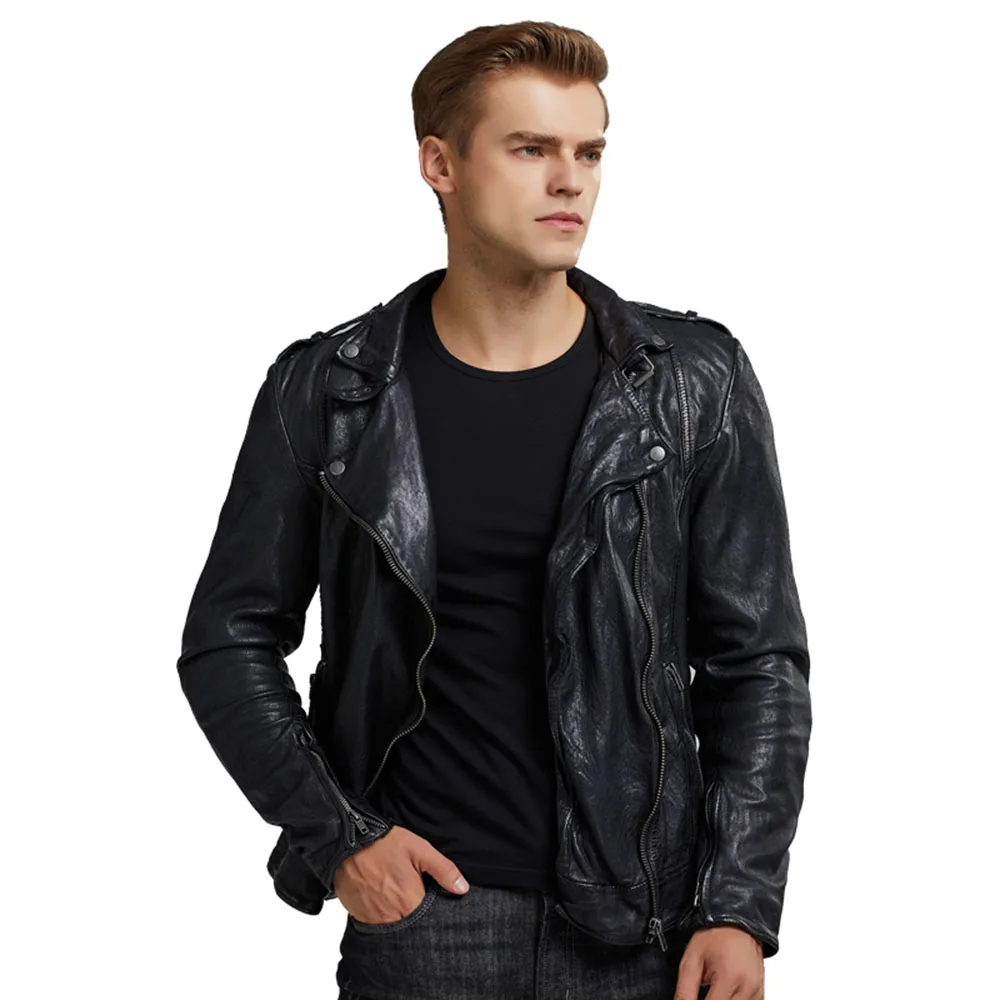 New Stand-up Collar Design Biker Leather Jacket Summer Breathable Wool Biker Jacket Wear Motorcycle Riding Protective Jacket