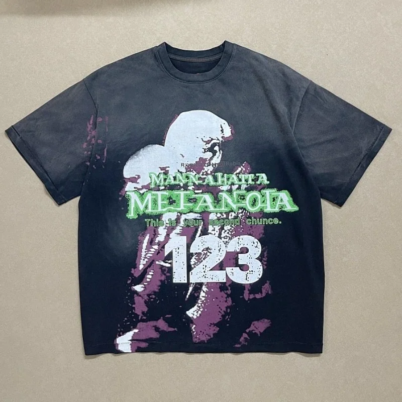 Retro Washing Casual Tee RRR123 Short Sleeve Digital Rain Printing Round Neck T-shirts Men Women Arrival