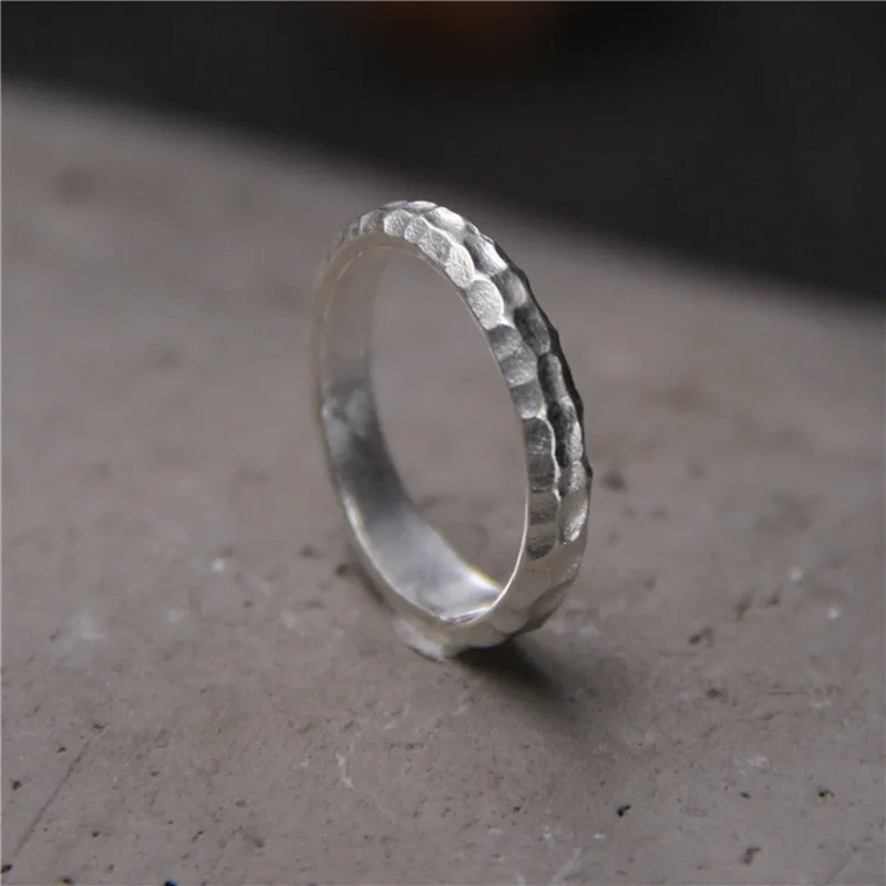 Thai Chiang Mai Crafts Minimalism Jewelry Neutral 925 Sterling Silver Knocking Face Open Ring 100% Handmade Simple Women Rings