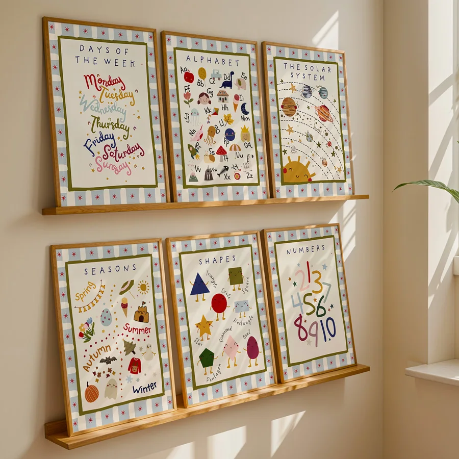 6 قطع/مجموعة، مزيج ومطابقة المطبوعات التعليمية، فن جداري لغرفة اللعب على الطراز البوهيمي، ملصقات حروف بدون إطار، مطبوعات الطقس، ملصقات على شكل ديكور جداري للفصول الدراسية، مناسبة لغرفة المعيشة وغرفة النوم والمكتب المنزلي والمدخل والديكور المنزلي والديكور المنزلي