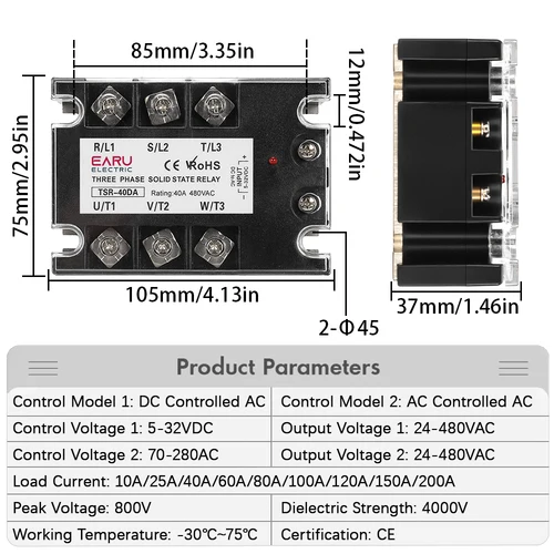 Imagen 2 del producto Módulo de relé de estado sólido trifásico Control de CC AC SSR Control de CA AC 10A 25A 40A 60A 80A 100A 120A 150A 200A disipador de calor 480VAC