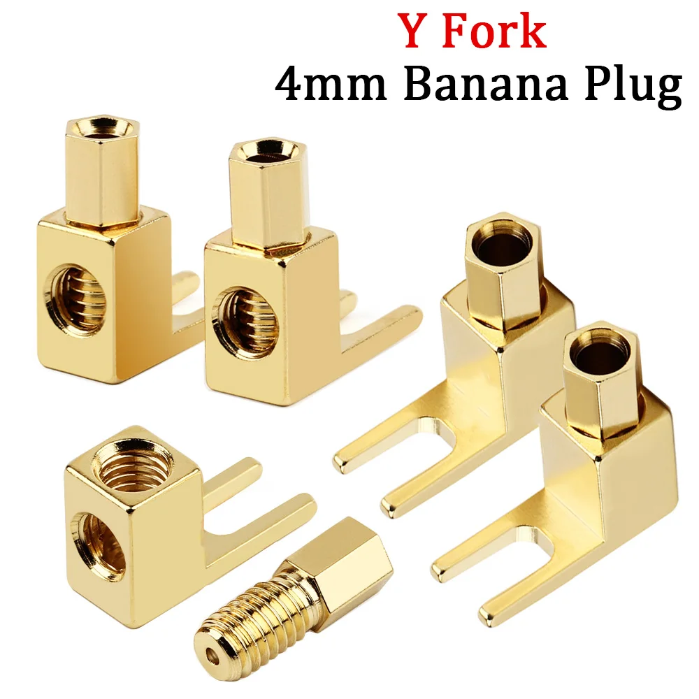 4Pcs U Type Musical Speakers Amplifier Adapter Y Fork 4mm Banana Plug Socket Hifi Audio Screw Welding-free Wire Spade Connector