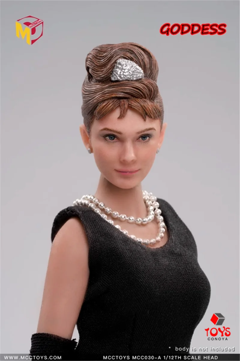 MCCTOYS MCC030 1/12 Scale Goddess Audrey Hepburn Exquisite Head Sculpt with Colthes Set For 6Inch Action Figure Body Model