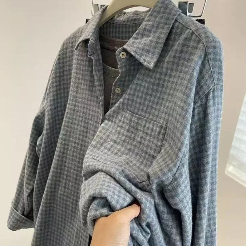 Nouveau rétro col rabattu loisirs bleu irt veste femmes chemise ample vêtements d'extérieur décontractés superposition à la mode femmes haut