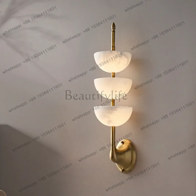 Cross-border marble all-copper modern light luxury French living room background wall luminous object
