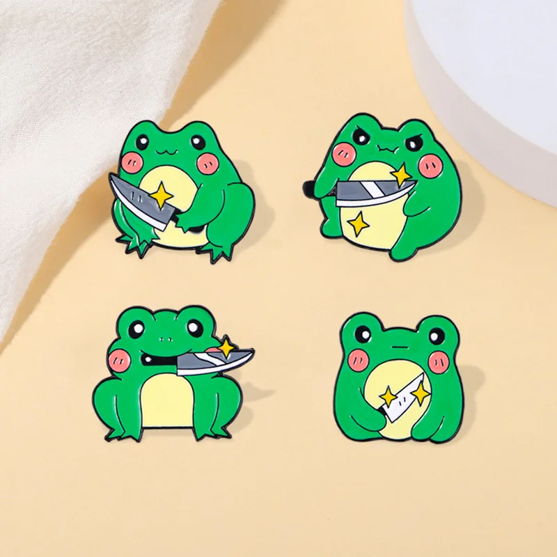 Creative Fun Frog Knife Enamel Pins Magic Skull Witch I\'M Fine Cat Duck Brooch Badge Trendy Cute Lapel Jewelry Gift For Friendsn