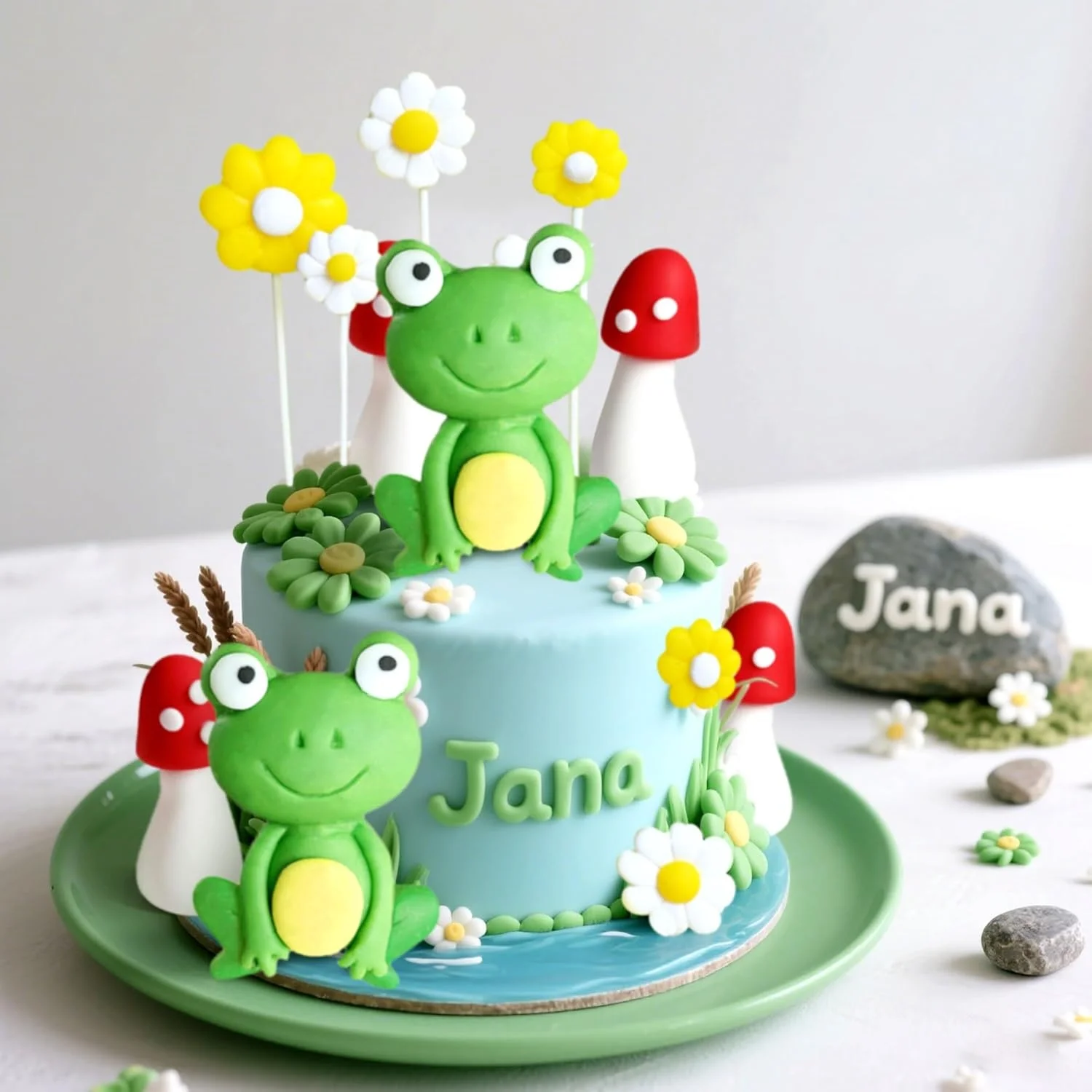 LaVenty Frosch-Kuchendekoration Frosch-Pilz-Hütten-Kuchenaufsatz Garten-Gänseblümchen-Kuchendekoration Gartenparty-Dekoration Hütte – Detail 4