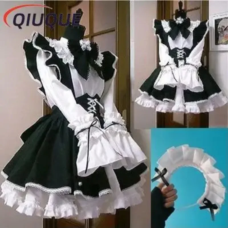 Women maid outfit anime long dress black and white apron dress Lolita dresses men Cafe costume cosplay costume горничная mucama