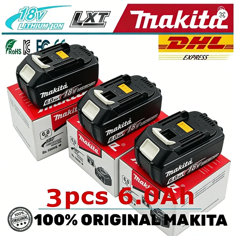 

6Ah Original Makita 18V 6.0 Rechargeable Lithium Battery with LED Indicator High Capacity for Makita Cordles Power Tool Batt