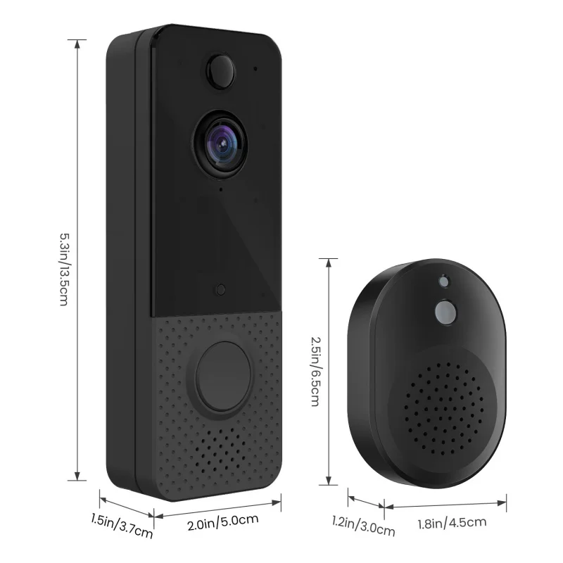 Caméra de sonnette sans fil avec vision nocturne infrarouge, interphone intelligent, surveillance à distance, WiFi, HD, 2K