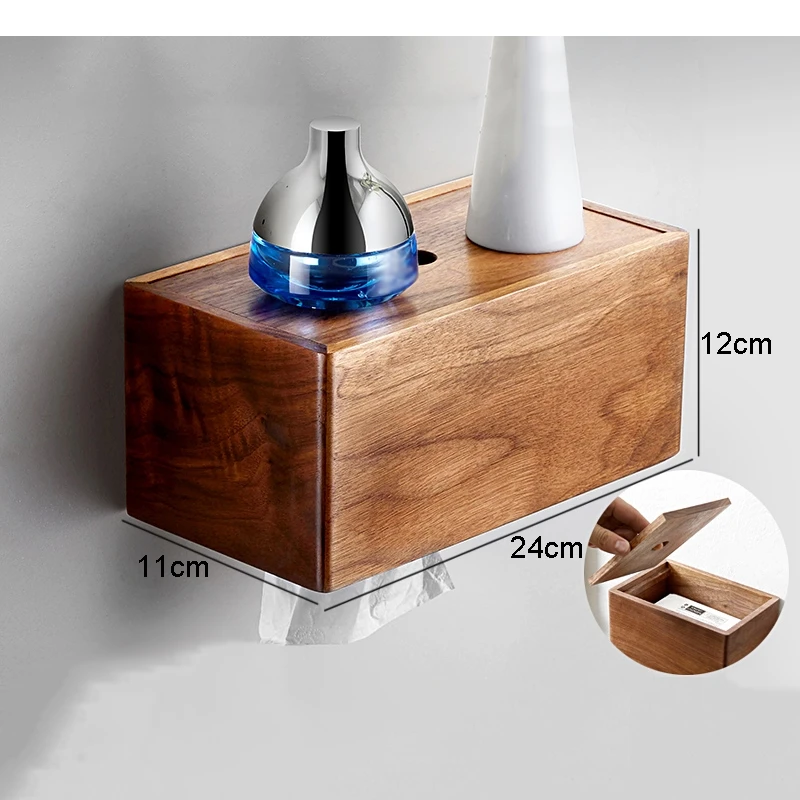 호두 나무 종이 타월 홀더 화장실 랙 가정용 벽 마운트 조직 보관 욕실 다기능 선반