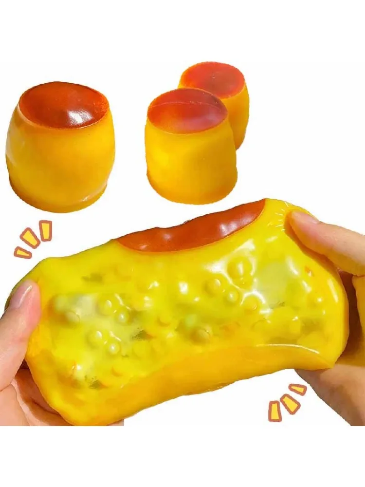 Crunchy Squishy Caramel Pudding Stress Ball Fidget Toys Food-shaped Pudding ASMR Sensory Stress Relief Toys for Adults Gift