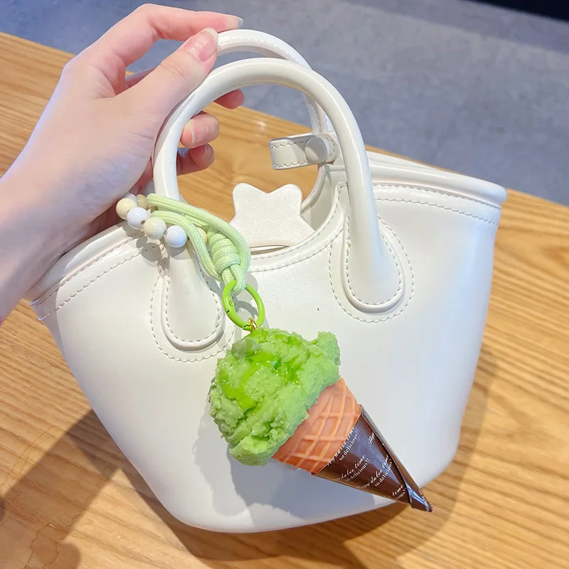 Summer Simulation Ice Cream Keychain Cute Chocolate Matcha Strawberry Sundae Keyring Sweet Bag Hanging Ornaments Key Chains