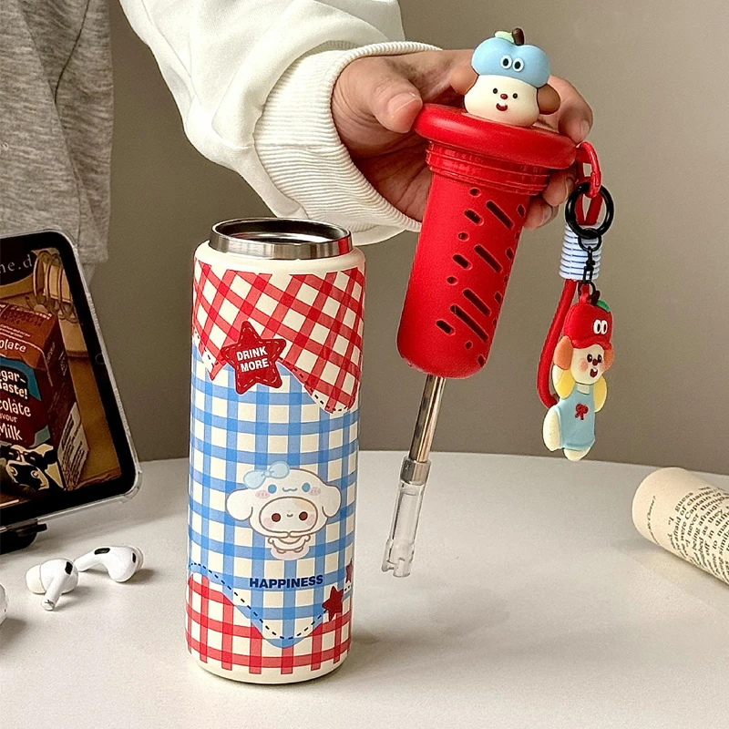 450 مللي سينامورول سانريوس أنيمي ترمس من الفولاذ المقاوم للصدأ كوب Kawaii مستقل مستودع الشاي كوب مفرغ الكرتون كوب بقشة هدية