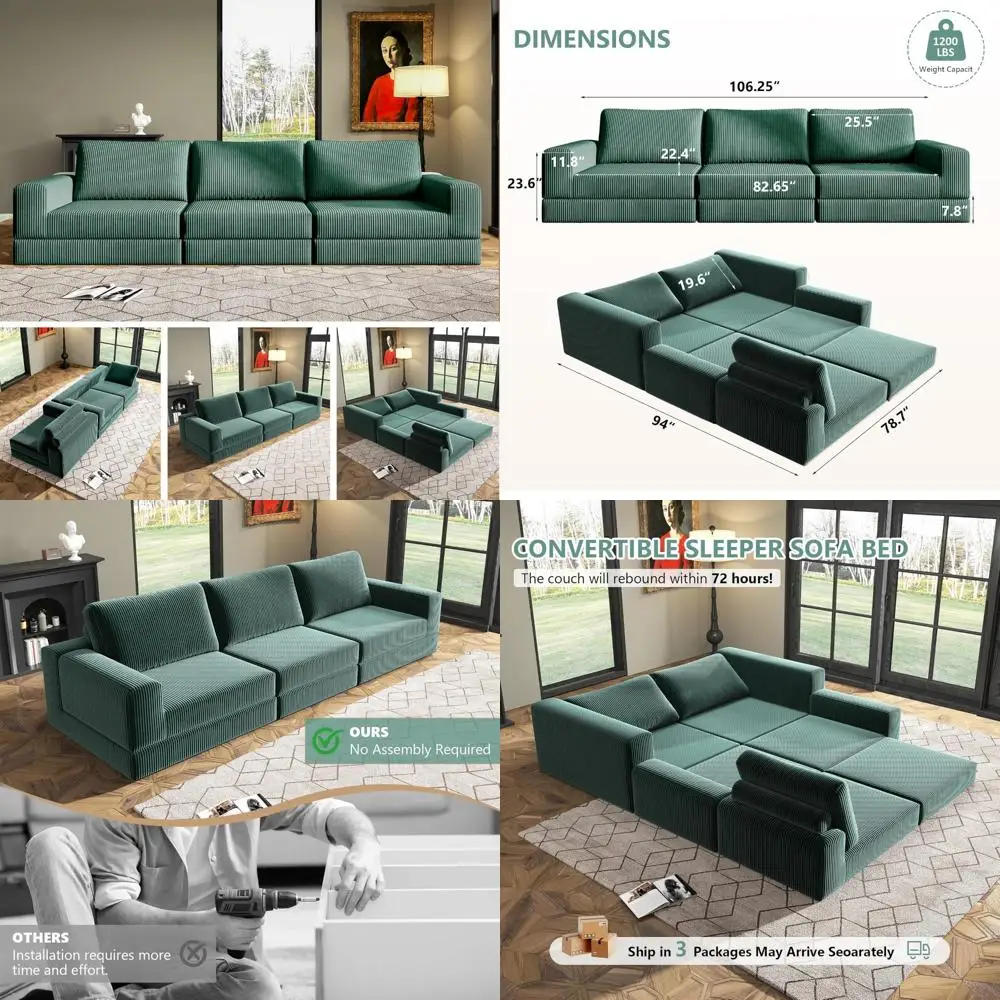 

«10-футовый трансформируемый диван-кровать, модульный секционный диван в стиле облаков, раскладной диван в глубоком сидении для гостиной и спальни, готовый т.