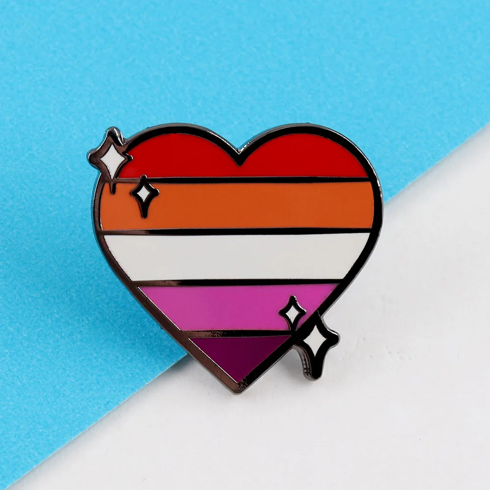 1PC Lesbian Sunset Pride Flag Heart Sparkle Enamel Pin, LGBTQ Equality Brooch, Love Acceptance Jewelry Gift