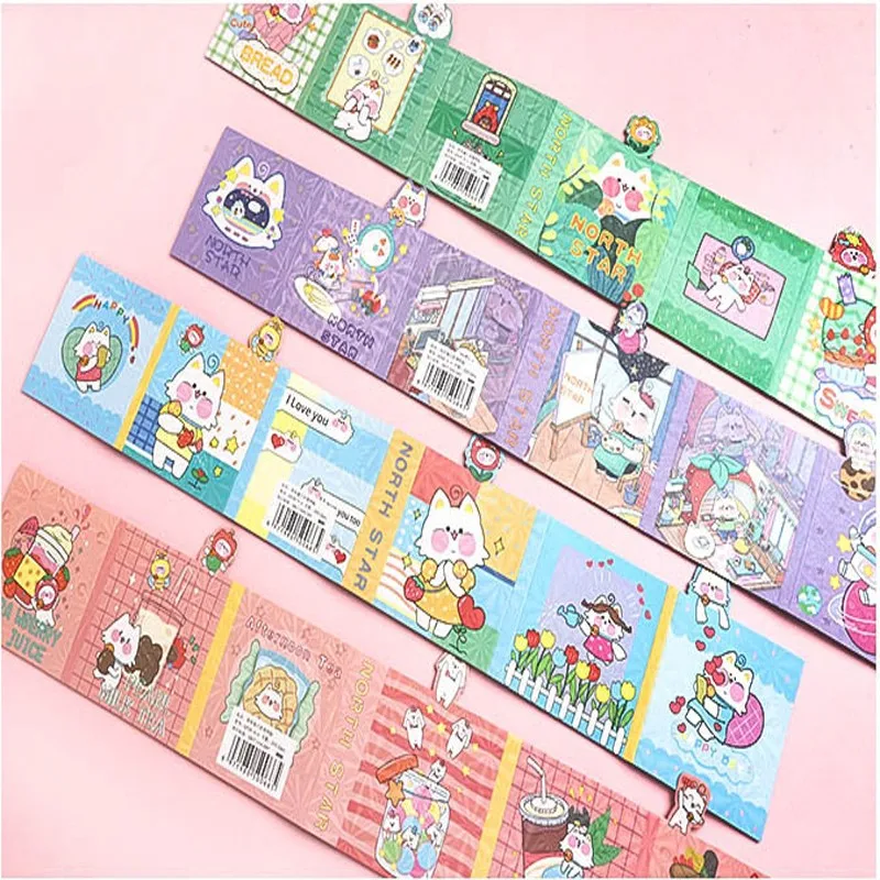 1pack 6Folding Memo Post Notes Cartoon cat Self-Adhesive 4 design Random book DIY Decoration 83*60MM