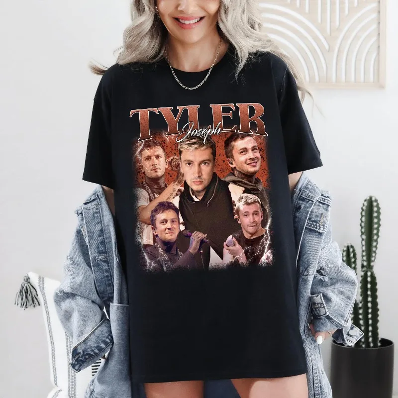 Tyler Joseph Retro Portrait Printed Women's T-shirt Singer Theme Top Spring/Summer Pure Cotton Unisex Short Sleeve T-shirt