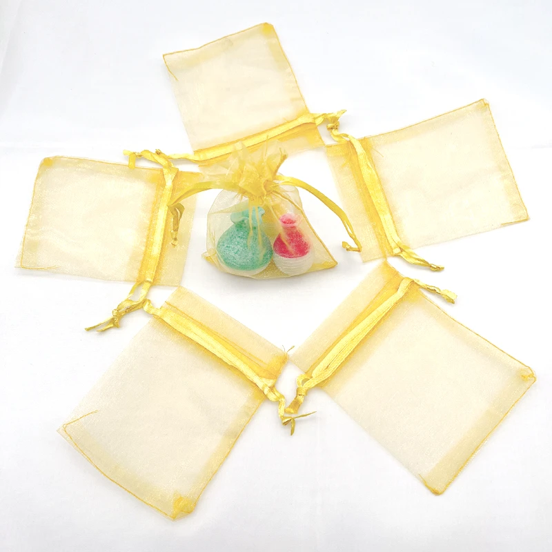 Gold Organza Gift Bag Drawstring Sachet Jewelry Pouch for Wedding Favors Christmas Candy Packaging Storage Party Supplies 100Pcs