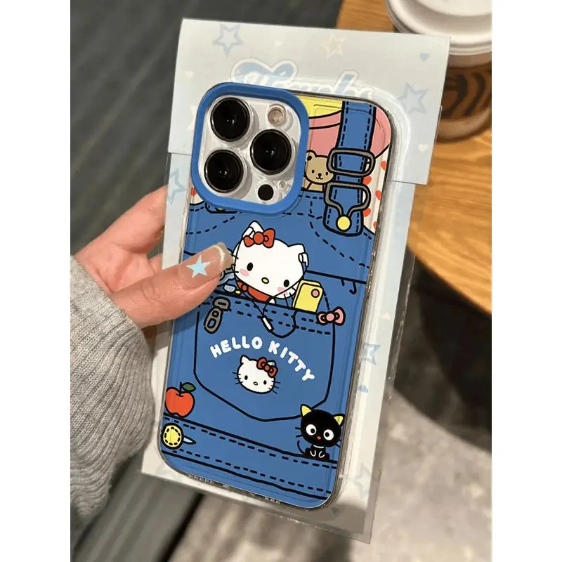 Y2K Denim Pocket Hello Kitty Clear Space Phone Case For Samsung S10 S20 S21 S22 S23 S24 Fe Plus A35 A20 Note10 20 4G 5G Cover