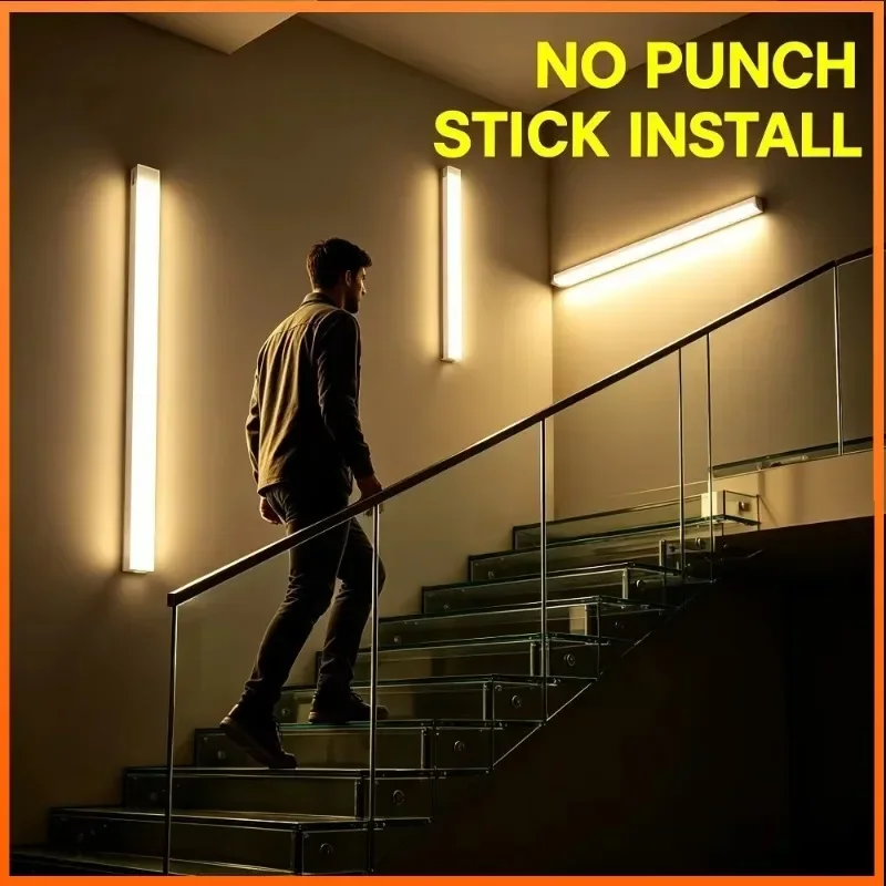 30cm motion sensor LED strip light USB-C rechargeable stick design, wireless under cabinet lamp ideal for wardrobe,