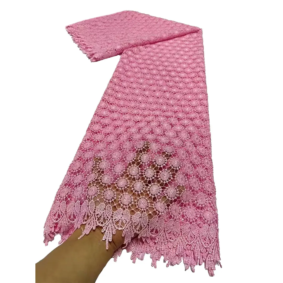 Tissue Cord Lace Fabric French High Quality Nigerian 5 Yards Mesh Guipure Fabric For Wedding Dress Women Elegant Milk Silk Lace