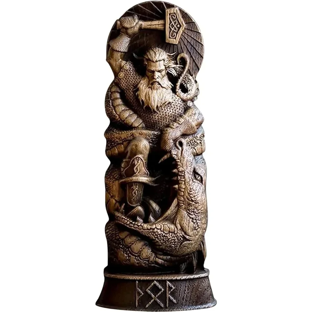 For Norse God Resin Statue Scandinavian Pantheon Home Wine Cabinet Rack Bookshelf Sculpture Podium (Thor)