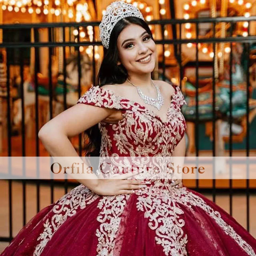 Mexicanos Rouge Quinceanera Robes 2023 Applique florale Perles Robes De 15 Ans 16 ans-Aless Mode Robe De mariée