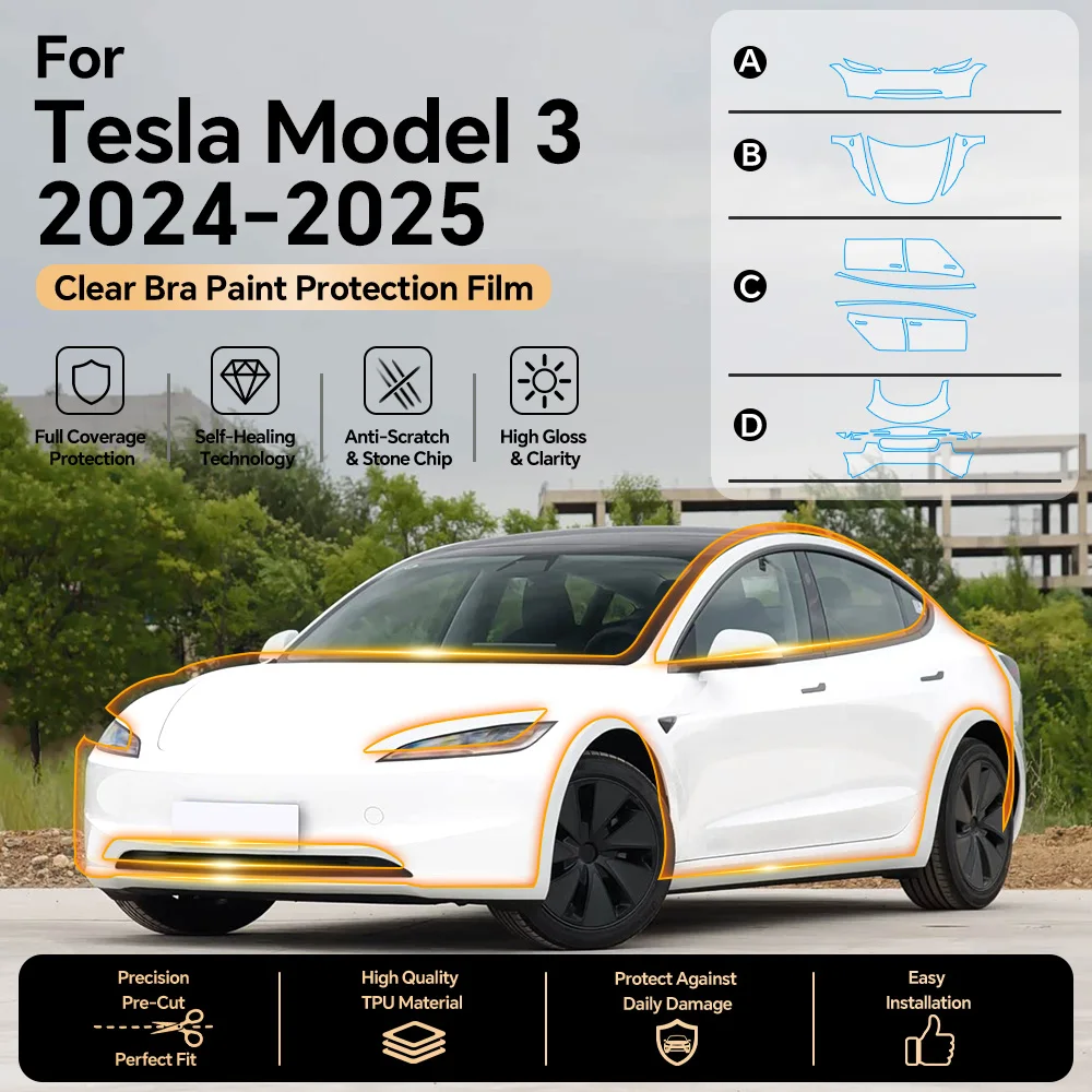 TPU For Tesla Model 3 2024-2026 Paint Protection Film Self-Healing Matte Clear Bra Pre-cut PPF Car Body Anti-Scratch Resistant