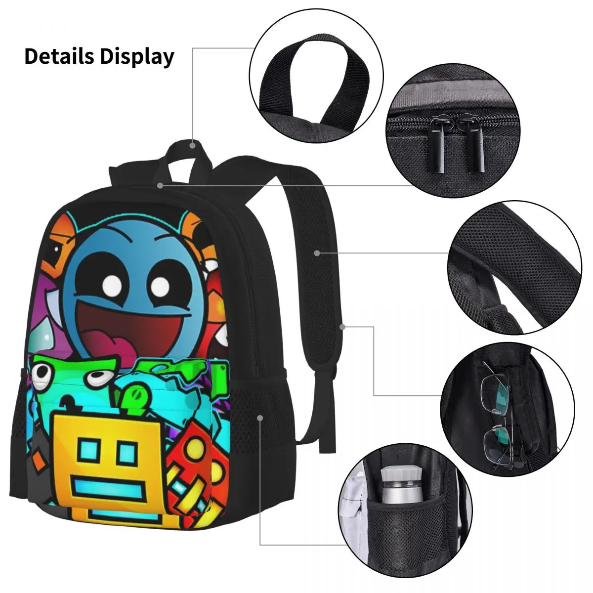 Geometry Dash-mochila de juegos para estudiantes, morral escolar de dibujos animados para niños, bolsa de almuerzo, juego de tres piezas