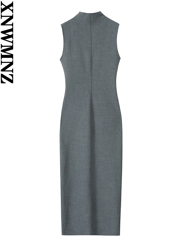 XNWMNZ Women's Fashion 2023 Seam Details Pencil Dress Women Vintage High Neck Sleeveless Slim Versatile Female Midi Dresses